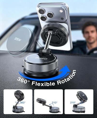 Beeasy 25W Qi2.2 MagSafe Car Mount Charger Built-in Cooling Fan, Upgraded Vacuum Suction Cup 360° Rotation, Magnetic Wireless Car Charger with 63W Adapter for iPhone 17 16 Pro Max Samsung S26 Ultra in Saudi Arabia