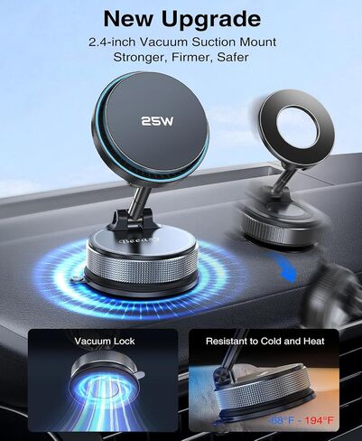 Beeasy 25W Qi2.2 MagSafe Car Mount Charger Built-in Cooling Fan, Upgraded Vacuum Suction Cup 360° Rotation, Magnetic Wireless Car Charger with 63W Adapter for iPhone 17 16 Pro Max Samsung S26 Ultra in Saudi Arabia