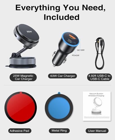 Beeasy 25W Qi2.2 MagSafe Car Mount Charger Built-in Cooling Fan, Upgraded Vacuum Suction Cup 360° Rotation, Magnetic Wireless Car Charger with 63W Adapter for iPhone 17 16 Pro Max Samsung S26 Ultra in Saudi Arabia
