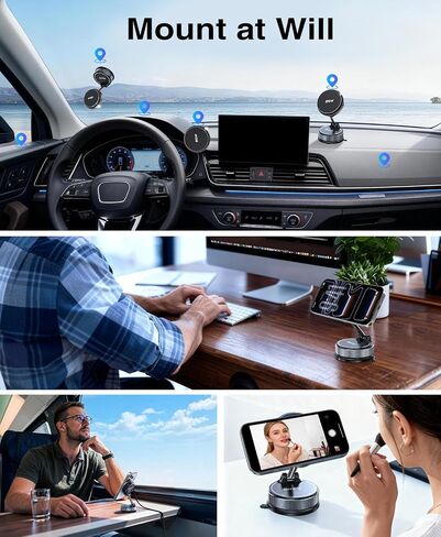 Beeasy 25W Qi2.2 MagSafe Car Mount Charger Built-in Cooling Fan, Upgraded Vacuum Suction Cup 360° Rotation, Magnetic Wireless Car Charger with 63W Adapter for iPhone 17 16 Pro Max Samsung S26 Ultra in Saudi Arabia
