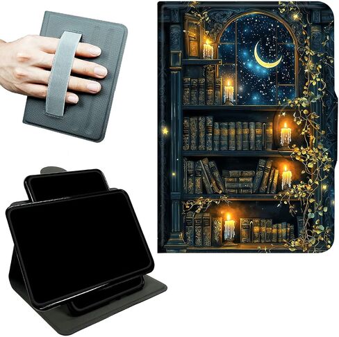 Case for 7" Kindle Paperwhite 12th Gen 2025/2024 & Kindle Colorsoft Signature Edition 2024 w/Rotating Handle, 360 Degree Swivel Kickstand Shockproof Leather Cover, Vintage Candle Books in Kuwait