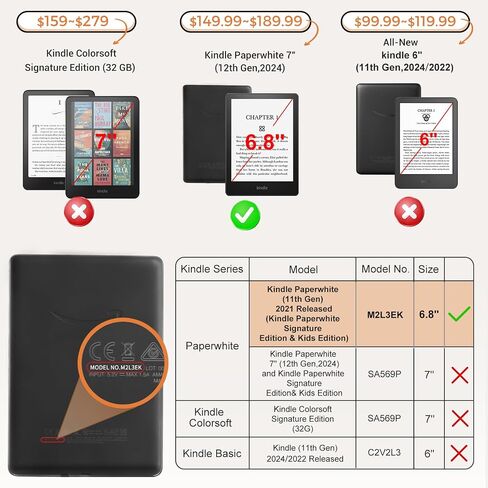 Detachable Magnetic Case for 6.8" Kindle Paperwhite 11th Gen 2021,Black in Kuwait
