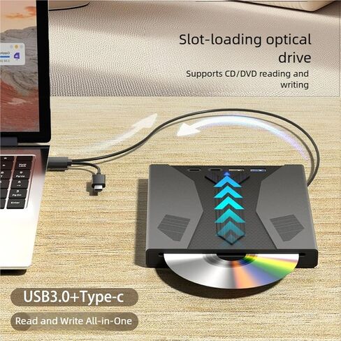 USB3.0 & Type C External Optical Drive, Slot Loading Design, 5Gbps High-Speed for Laptops Tablets PCs External Disc/disc Burners in Kuwait