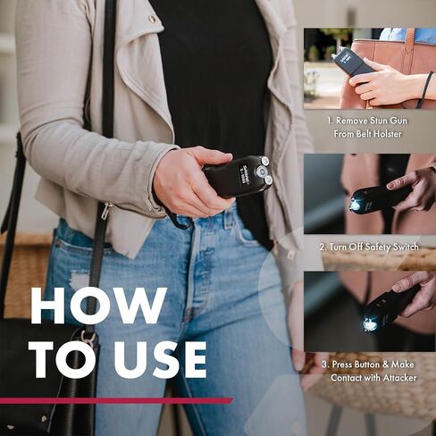 SABRE 2-in-1 Stun Gun with Flashlight and Anti-Grab Bar Technology, Painful 1.250 µC Charge, 120 Lumens, Rechargeable Battery, Safety Switch, Includes Wrist Strap and Belt Holster in Saudi Arabia