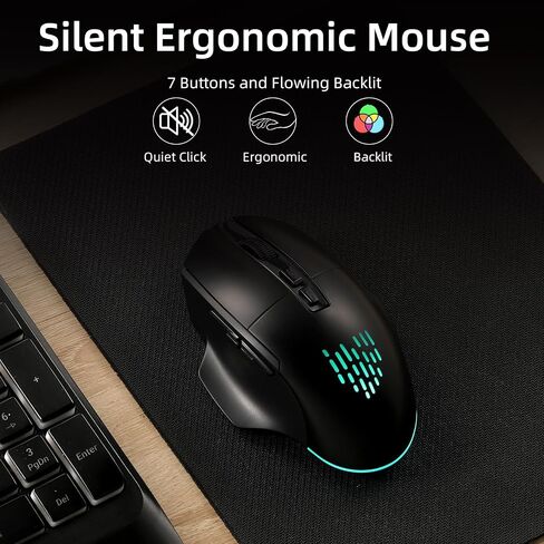 Hamile Ergonomic Wireless Keyboard and Mouse Combo, Wave Keys Full Size Keyboards with Wrist Rest for Natural Typing,Quiet Backlit Mice,Phone Holder,2.4G Wireless for Computer/Laptop/Windows/Mac,Black in Saudi Arabia