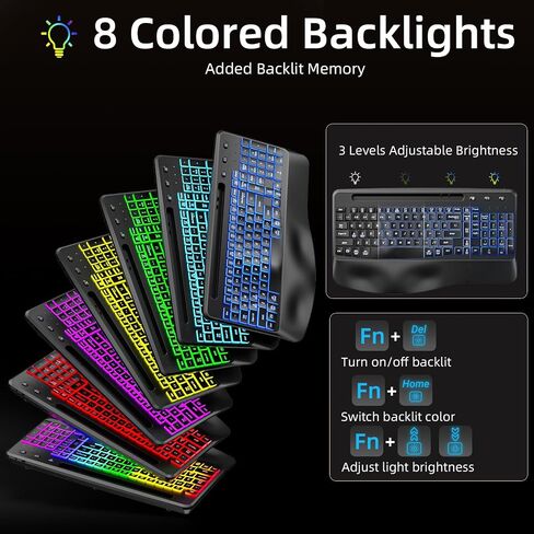 Hamile Ergonomic Wireless Keyboard and Mouse Combo, Wave Keys Full Size Keyboards with Wrist Rest for Natural Typing,Quiet Backlit Mice,Phone Holder,2.4G Wireless for Computer/Laptop/Windows/Mac,Black in Saudi Arabia