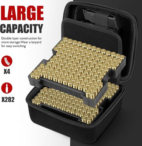 Portable Ammo Storage Case for 4 Magazines & 282 Rounds. Ammo Organiser Compatible with 9mm Luger, 380 ACP, 30 Luger, 32 S&W, 9mm Makarov. in Kuwait