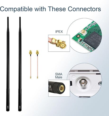 2 PCS LoRa 915MHz Antenna Set 38CM 5.8dBi High Gain Omni Directional Long Range Aerial for Meshtastic LoRa Helium LoraWAN with IPEX Pigtail in Kuwait