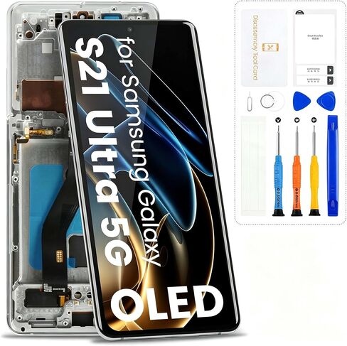 OLED for Samsung Galaxy S21 Ultra 5G Screen Replacement with Frame,Black in Kuwait