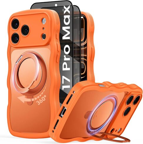 for iPhone 17 Pro Max Case with 2X Privacy Screen Protector, [Rotating Ring Stand] [Compatible with MagSafe] Cute Wavy-Tough, Rugged & Durable Matte Phone Case for iPhone 17 Pro Max (Desert) in Kuwait