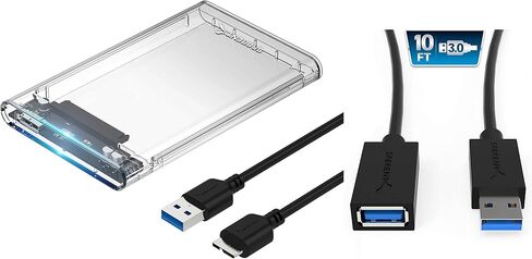 Sabrent 2.5-Inch SATA to USB 3.0 Tool-Free Clear External Hard Drive Enclosure + 22AWG 10 Feet USB 3.0 Extension Cable in Kuwait