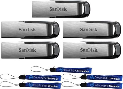 SanDisk USB 3.0 Flash Drive 256GB (5 Pack) Ultra Flair Thumb Drive Up to 150 MB/s Read Speed (SDCZ73-256G-G46) Bundle with (5) Everything But Stromboli Lanyards in Kuwait