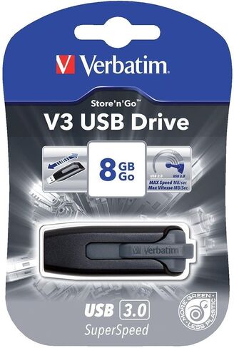 Verbatim 8GB USB 3.0 Store 'n' Go V3 Flash Drive - Cap-Less & PC/Mac Compatible - Gray in Kuwait