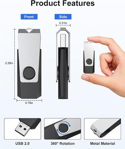 4GB 2PCS USB 2.0 Flash Drive Memory Stick Thumb Drive Jump Drive with Keychain - Black in Kuwait