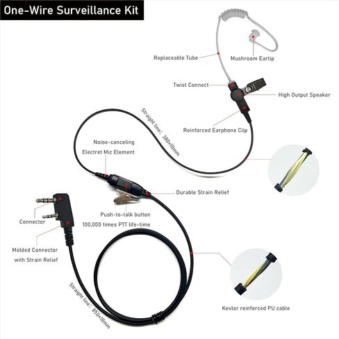 Earpiece with PTT Mic Compatible for Kenwood PKT-300 NX-320 NX-340 TK-2200 TK-3160 NX-3220 NX3320 TH-D72A TH-K20A NX-1200DV, Acoustic Tube Headset, 2 Pin Style (2.5mm+3.5mm) in Kuwait