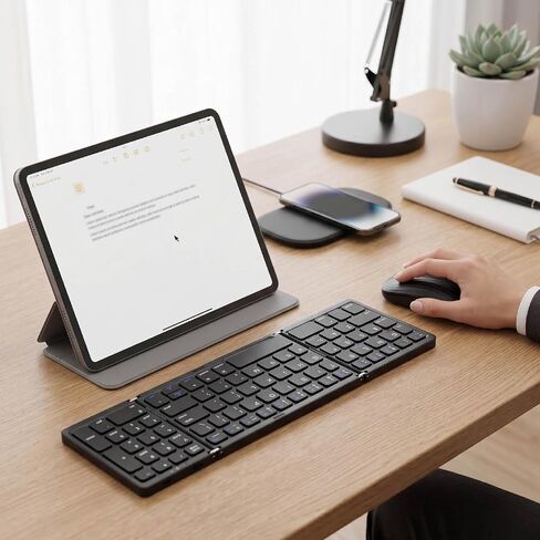 Asixxsix Bluetooth Keyboard Mouse Combo, Rechargeable Foldable Wireless Keyboard with Number Pad Folding for Phone Tablet for Smartphone Tablet in Kuwait