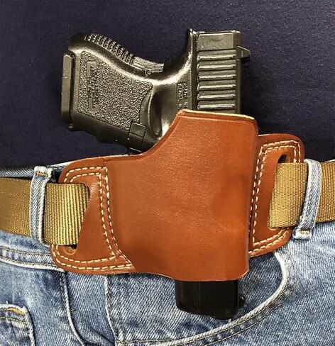 Bluestone Safety Leather OWB Belt Slide Holster - Wet Molded and Compatible with Glock 17 19 21 22 23 26 27 30 and Similar Sized Handguns | On The Waistband Leather Handgun Holster (Right Handed) in Kuwait