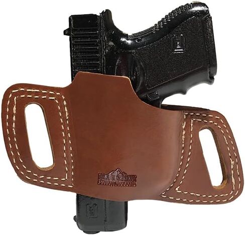Bluestone Safety Leather OWB Belt Slide Holster - Wet Molded and Compatible with Glock 17 19 21 22 23 26 27 30 and Similar Sized Handguns | On The Waistband Leather Handgun Holster (Right Handed) in Kuwait
