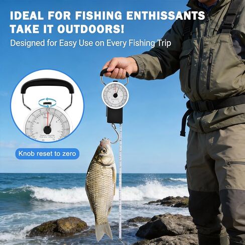 Fishing Scale,80lbs/35kg Fishing Gear with Built-in Measuring Tape,Fish Hook Remover Tool,Portable Hanging Fishings Weight Scale Luggage Scales with Hook,Fish Gifts for Men in Kuwait