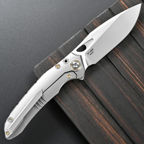 Sitivien ST888 Folding Knife, M390 Steel Blade Titanium and Timascus Inlaid Handle Knife with Safety Lock Frame Lock for Outdoor Camping, Hiking, Survival in Kuwait