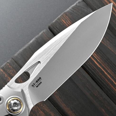 Sitivien ST888 Folding Knife, M390 Steel Blade Titanium and Timascus Inlaid Handle Knife with Safety Lock Frame Lock for Outdoor Camping, Hiking, Survival in Kuwait