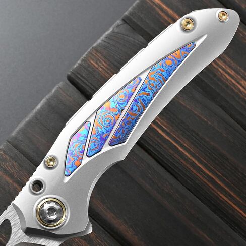 Sitivien ST888 Folding Knife, M390 Steel Blade Titanium and Timascus Inlaid Handle Knife with Safety Lock Frame Lock for Outdoor Camping, Hiking, Survival in Kuwait