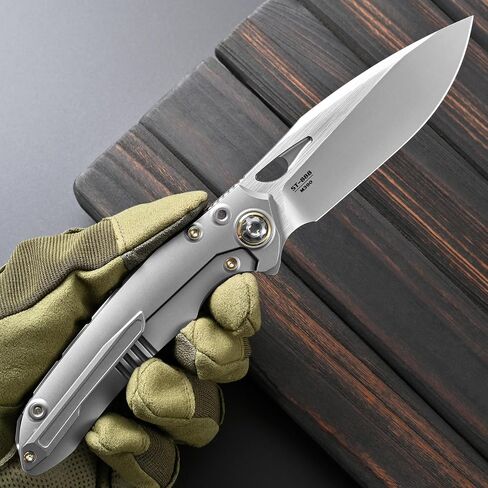 Sitivien ST888 Folding Knife, M390 Steel Blade Titanium and Timascus Inlaid Handle Knife with Safety Lock Frame Lock for Outdoor Camping, Hiking, Survival in Kuwait