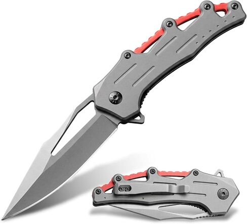 Fmeida Folding Pocket Knife, Small EDC Cutter Knife with Pocket Clip for Men Women, Camping Hunting Survival Hiking Knives, Gifts for Him Her Husband Wife, Stocking Stuffers (Grey/Yellow) in Kuwait