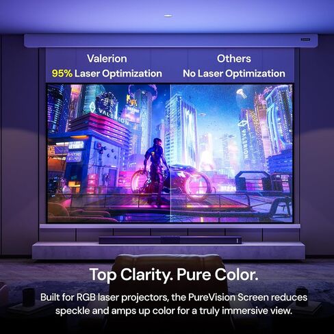 Valerion 100" PureVision Motorized Projector Screen, Laser Speckle Reduction, Auto-Sync with Projector, 4K/8K UHD Ready, 20" Adjustable Drop, Black Backing for Enhanced Contrast, Long Throw Only in Kuwait