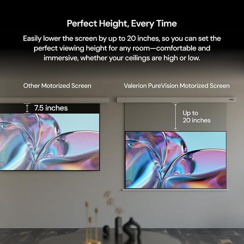 Valerion 100" PureVision Motorized Projector Screen, Laser Speckle Reduction, Auto-Sync with Projector, 4K/8K UHD Ready, 20" Adjustable Drop, Black Backing for Enhanced Contrast, Long Throw Only in Kuwait