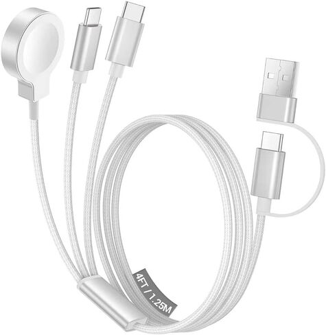2Pack for Apple Watch Charger, 3 in 2 Multi Charging Cable, iPhone Charger, USB A/Type C Cable, Portable Travel Essentials Designed for iWatch Ultra/SE/11-1 & iPhone 17-12/ iPad-5Ft in Kuwait