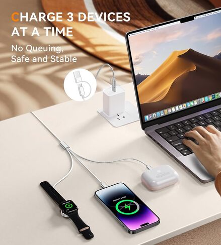 2Pack for Apple Watch Charger, 3 in 2 Multi Charging Cable, iPhone Charger, USB A/Type C Cable, Portable Travel Essentials Designed for iWatch Ultra/SE/11-1 & iPhone 17-12/ iPad-5Ft in Kuwait