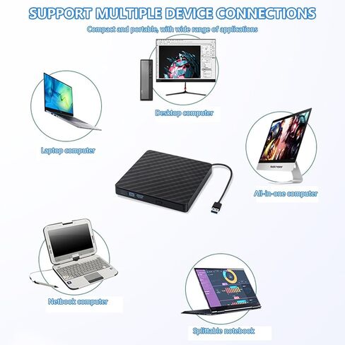 External Disk Drive for Laptop USB C Connection 24X Writing 8X Rewriting Shockproof Design External/Player for Laptop in Saudi Arabia