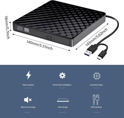 External Disk Drive for Laptop USB C Connection 24X Writing 8X Rewriting Shockproof Design External/Player for Laptop in Saudi Arabia