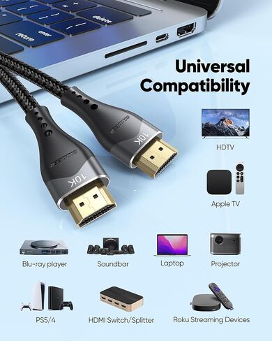 Long HDMI Cable 15 FT 2-Pack 10K 8K, HDMI 2.1 48Gbps Ultra High Speed in Kuwait