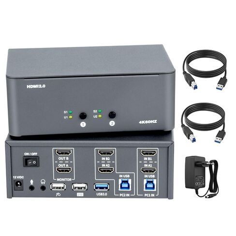 KVM Switch 2 Monitors 2 Computers, HDMI 4K@60Hz KVM Switch with USB3.0, 2 Computers Share One Set of Keyboard, Mouse and Monitors, Supports Windows/Mac/Linux in Kuwait