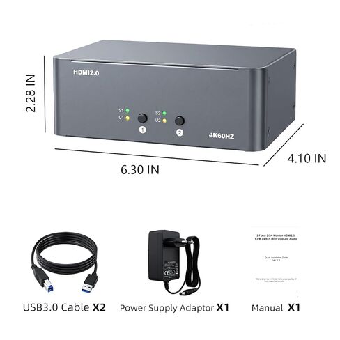 KVM Switch 2 Monitors 2 Computers, HDMI 4K@60Hz KVM Switch with USB3.0, 2 Computers Share One Set of Keyboard, Mouse and Monitors, Supports Windows/Mac/Linux in Kuwait