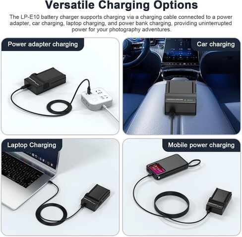 LP-E10 Battery Charger for Canon EOS Rebel T3, T5, T6, T7, T100, EOS 1100D, 1200D, 1300D, 1500D, 3000D, 4000D, Kiss X50, X70, X80, X90 Camera with USB C Cable (NOT for T3i T5i T6i T6s T7i) in Kuwait