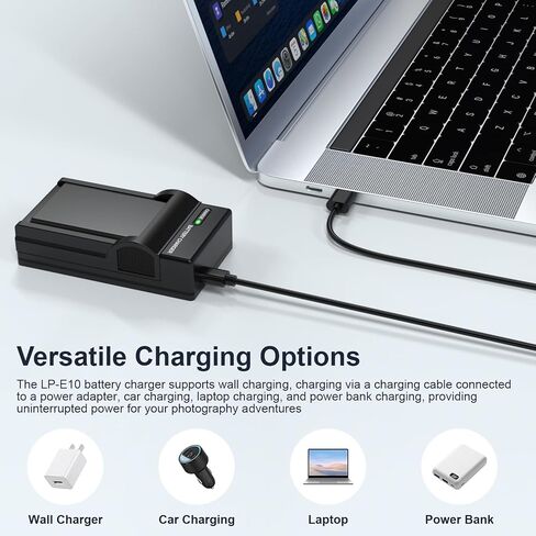 LP-E10 Battery Charger for Canon EOS Rebel T3, T5, T6, T7, T100, EOS 1100D, 1200D, 1300D, 1500D, 3000D, 4000D, Kiss X50, X70, X80, X90 Camera with USB C Cable (NOT for T3i T5i T6i T6s T7i) in Kuwait