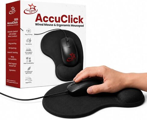 Wired USB Mouse and Mouse pad with wrist rest Bundle Combo ,Black MP-WM25 in Kuwait