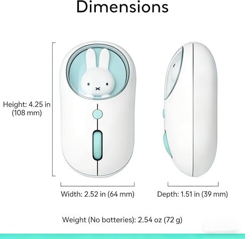 MIPOW X Miffy Bluetooth Wireless Mouse, Compact Portable for Laptops & Tablets. Seamless Tracking, Compatible with PC, Mac, Windows & macOS. Ideal, Cyan in Saudi Arabia