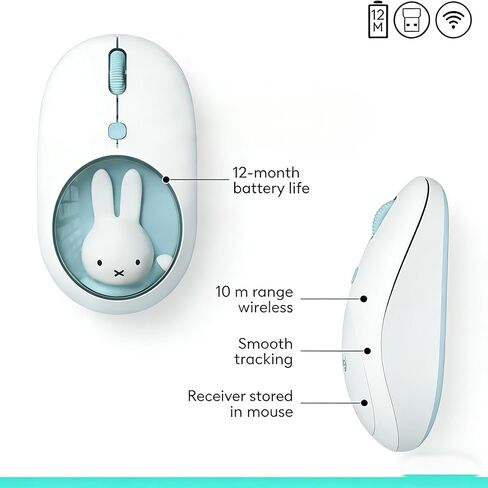 MIPOW X Miffy Bluetooth Wireless Mouse, Compact Portable for Laptops & Tablets. Seamless Tracking, Compatible with PC, Mac, Windows & macOS. Ideal, Cyan in Saudi Arabia