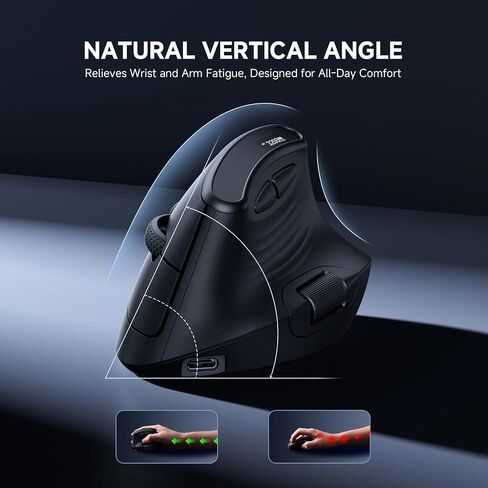 ECHTPower Ergonomic Vertical Mouse, Wireless Rechargeable Mouse with LED Display, 7-Level Adjustable DPI up to 8000, Silent & Programmable Buttons, Multi-Device Connection for PC/Mac/Laptop in Kuwait