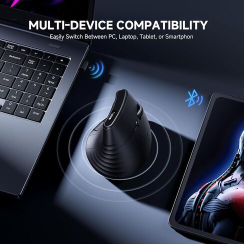ECHTPower Ergonomic Vertical Mouse, Wireless Rechargeable Mouse with LED Display, 7-Level Adjustable DPI up to 8000, Silent & Programmable Buttons, Multi-Device Connection for PC/Mac/Laptop in Kuwait