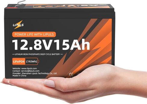 12.8V 15Ah LiFePO4 Lithium Battery, 12.8V 15Ah Deep Cycles Battery Built-in 20A BMS & Grade A Cells, 192Wh, Up to 4P4S Flexibility for Small UPS, Fish Finder, Solar Power, Radio in Kuwait