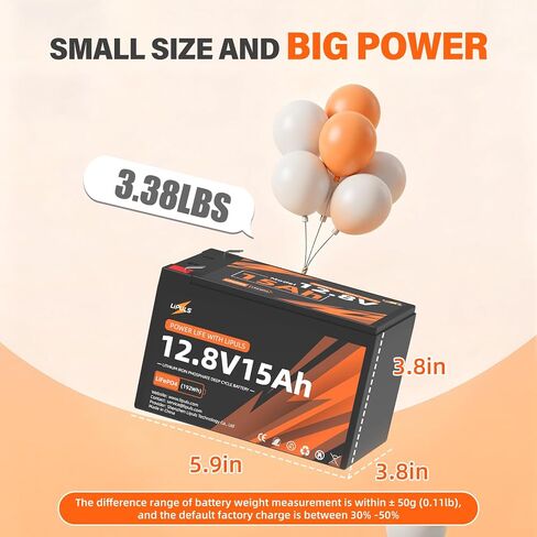 12.8V 15Ah LiFePO4 Lithium Battery, 12.8V 15Ah Deep Cycles Battery Built-in 20A BMS & Grade A Cells, 192Wh, Up to 4P4S Flexibility for Small UPS, Fish Finder, Solar Power, Radio in Kuwait