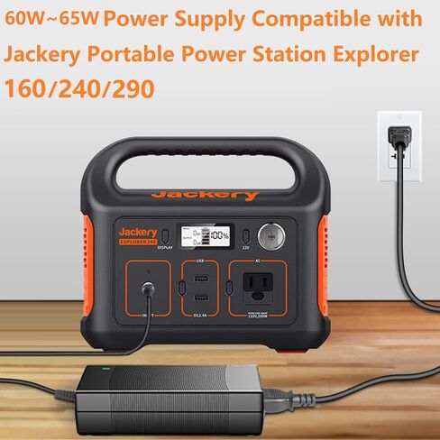 for Jackery 160/240/290 Charger,65W AC Adapter for Jackery Explorer 160/240/290/E290/E240/E160 & Honda 290/200 Portable Power Station Solar Generator Power Supply Battery Charger Cord in Kuwait