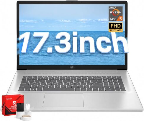 HP 17 Laptop Computer - 32GB RAM, 1TB SSD, 17.3" FHD IPS Large Display, AMD Ryzen 5 7430U, Wi-Fi 6, Bluetooth 5.4, Copilot AI Key, Windows 11 Pro, Business Laptop for Work, Students & Home in Kuwait