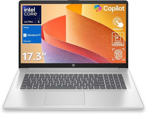 HP 17.3" Touchscreen Business Copilot AI Laptop, Intel Core Ultra 5 225U, 32GB DDR5 RAM, 2TB SSD, Wi-Fi 6, Win11 Home, Backlit Keyboard &Numeric Keypad, Webcam, Fingerprint Reader, Battery Fast charge in Kuwait