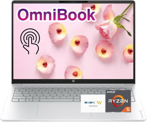 HP OmniBook 16" 2K Touchscreen Business Laptop AI PC, AMD Ryzen 5, 8 GB RAM, 128 GB PCle SSD, Copilot Key, Windows 11, Glacier Silver in Kuwait